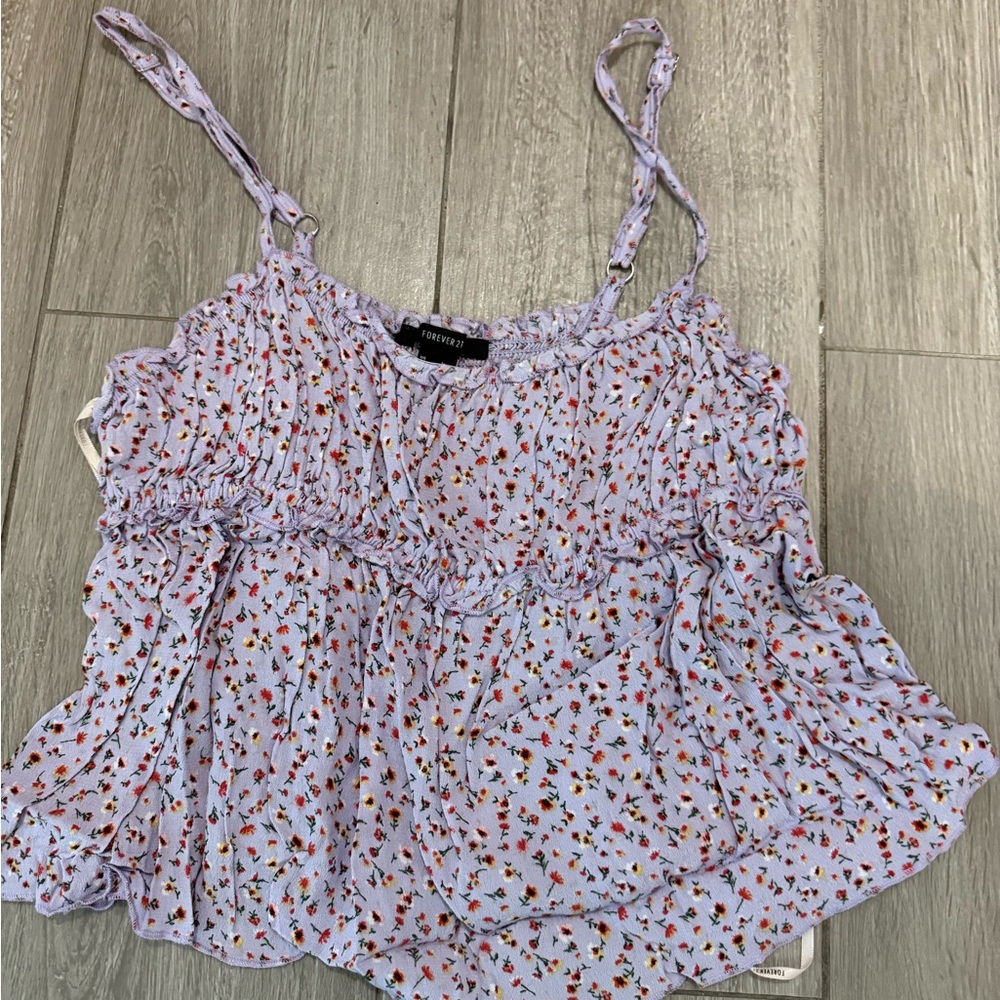 Forever 21 Pink and Red Smocked Ruffled Camisole
